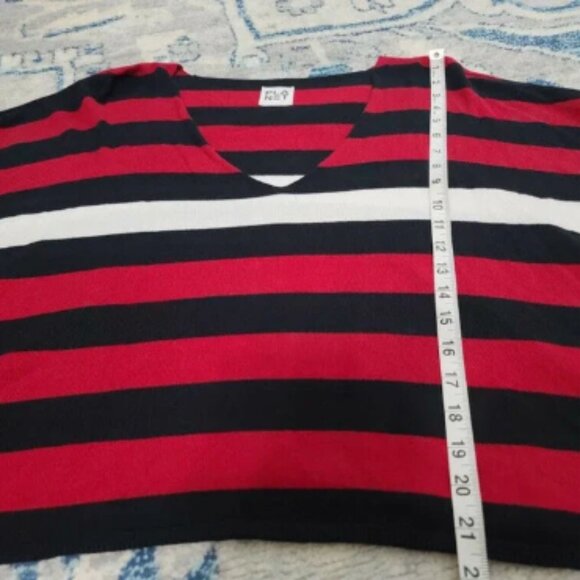 Planet Lauren G Sweater V-Neck Black Red Stripe One Size Knit Top Lagenlook - Picture 4 of 4